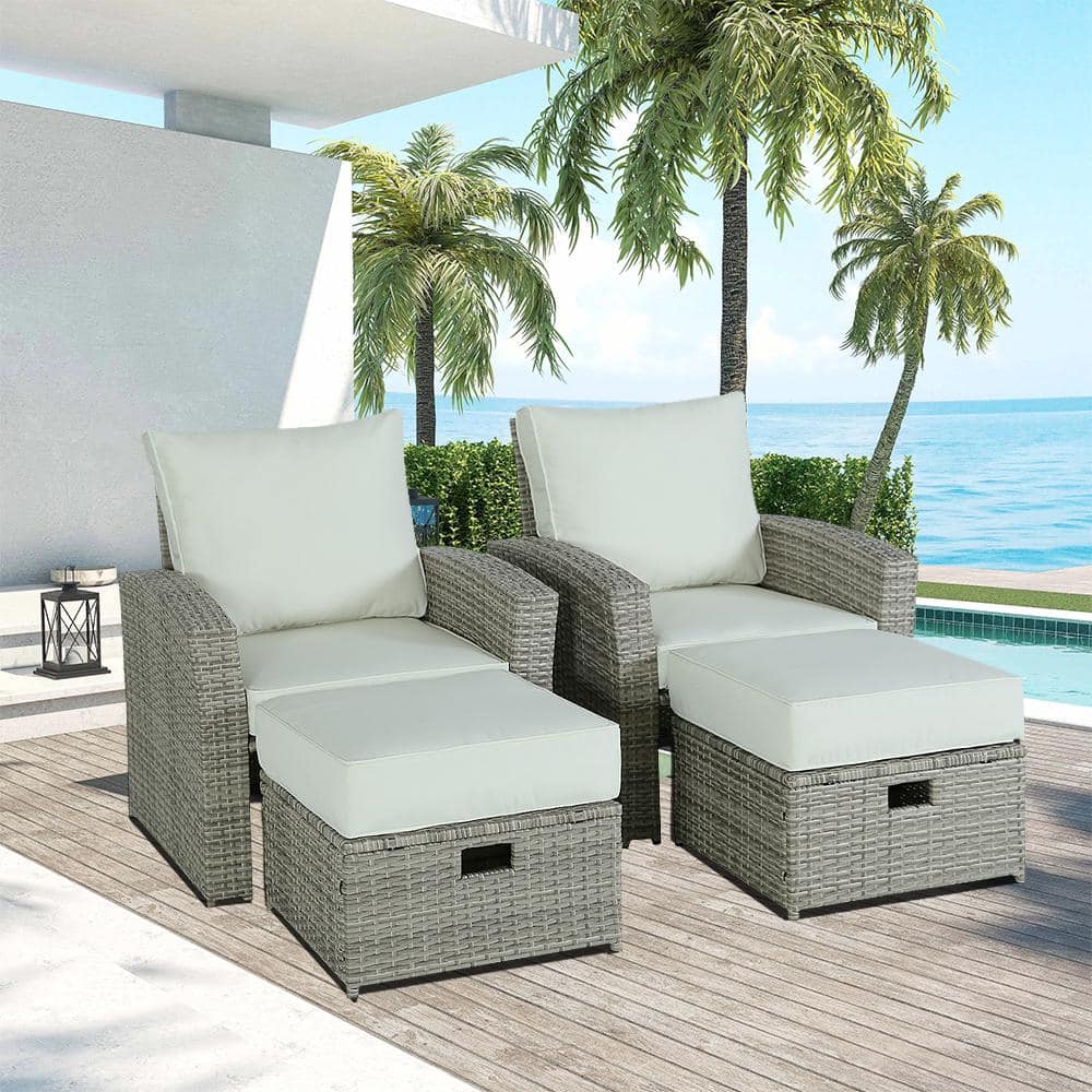 6-Piece Grey Wicker Rattan Patio Outdoor Sectional Set with Coffee Table, W