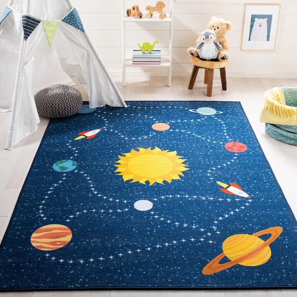 Kids Playhouse Navy/Gold 7 ft. x 9 ft. Machine Washable Novelty Area Rug