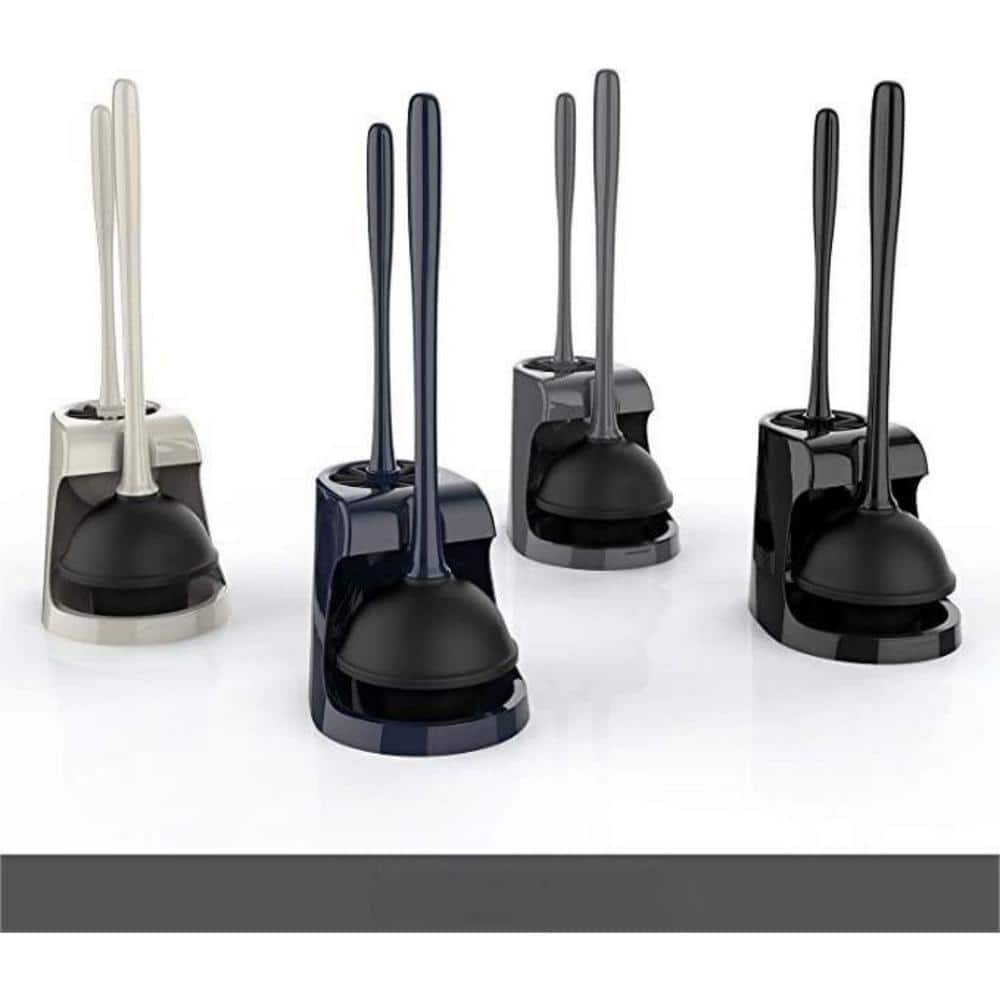 Black Plastic Toilet Plunger and Brush Set with Holder