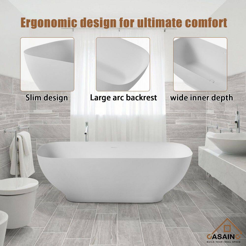 67'' White Solid Surface Freestanding Soaking Bathtub