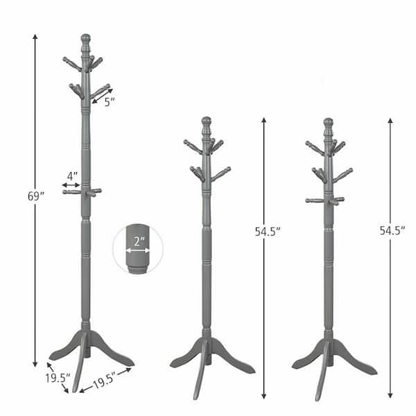 Clihome Brown Entryway Height Adjustable Coat Stand with 9 Hooks, Brown-9