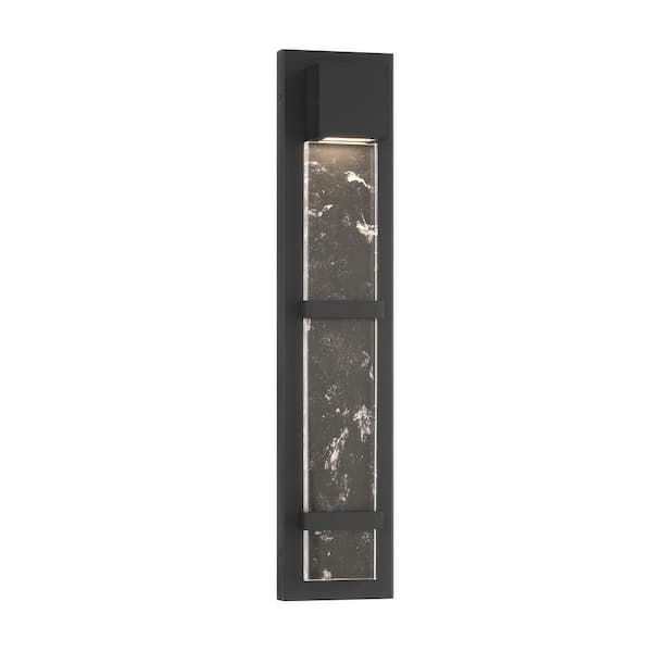 Sol 24 in. Sand Black Outdoor Hardwired Coach Wall Sconce with LED Included and Rock Crystallite Glass Shades