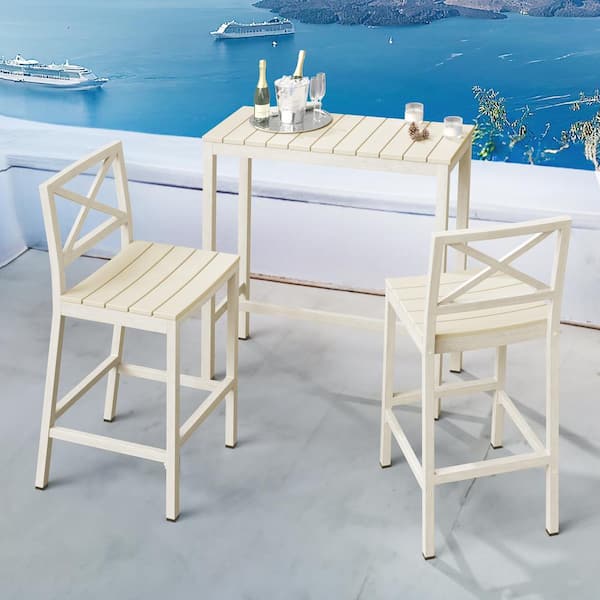 LUE BONA Humphrey 26 in. Beige Aluminum Plastic Outdoor Bar Chairs Outdoor Bar Stool Set of 2