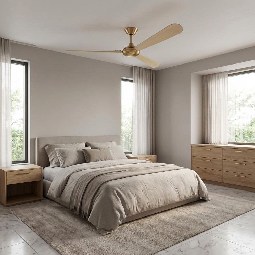 Pod 64 in. Burnished Brass/Washed White Oak Downrod Mount Standard Smart Indoor/Outdoor Ceiling Fan with Remote Included price history on PriceWatchPro