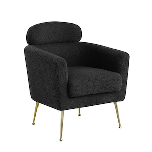 Erick Black Faux Fur Arm Accent Chair Golden Chrome Legs Single 1 Chairs Included with Pillow Rest.