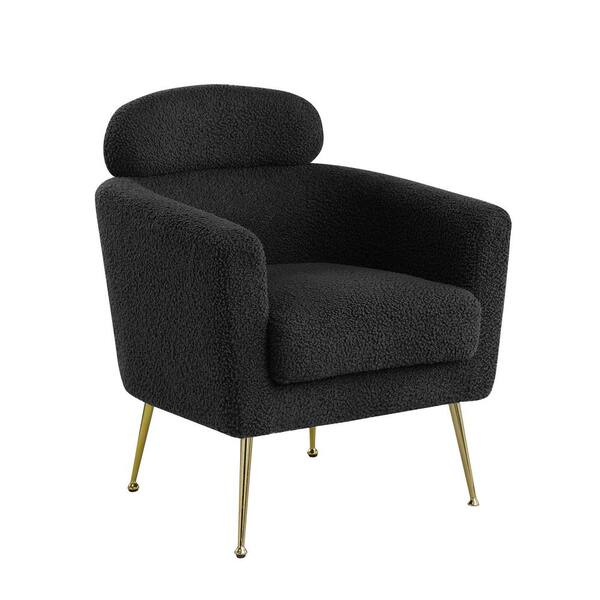 Best Quality Furniture Erick Black Faux Fur Arm Accent Chair Golden Chrome Legs Single 1 Chairs Included with Pillow Rest.