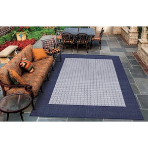 Recife Checkered Field Ivory-Indigo 9 ft. x 9 ft. Square Indoor/Outdoor Area Rug