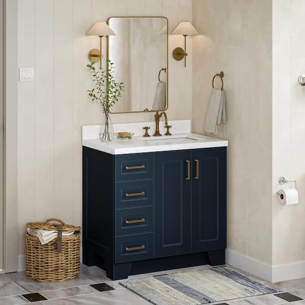 ARIEL Taylor 36.25 in. W x 22 in. D x 36 in. H Single Sink Freestanding Bath Vanity in Midnight Blue with Carrara Quartz Top