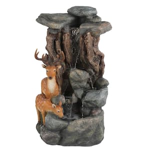 Polyresin Deer Family Outdoor Tiered Fountain with LED Lights