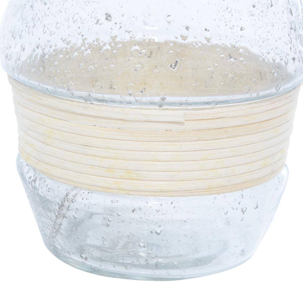 Coastal Clear Glass Vase with Rattan Detail, 16" Height
