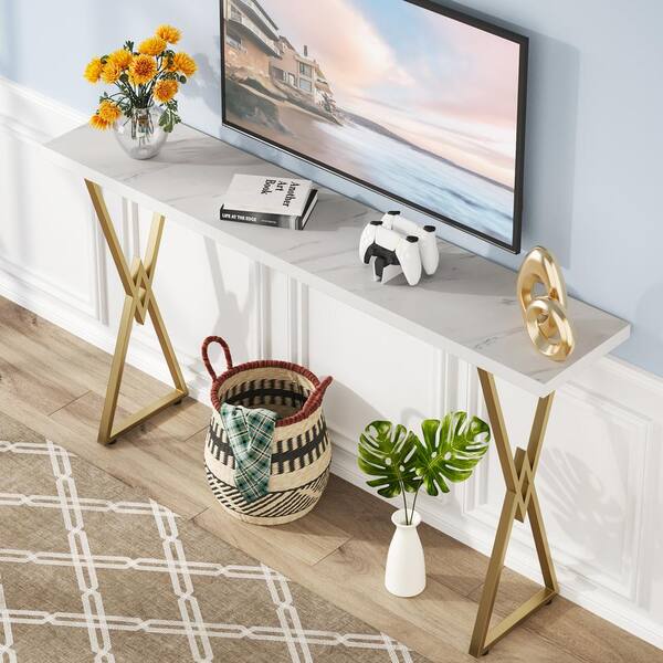 extra long white console table