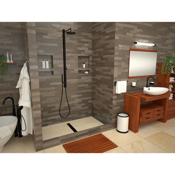 Redi Trench 34 in. x 60 in. Single Threshold Shower Base with Center Drain and Matte Black Trench Grate