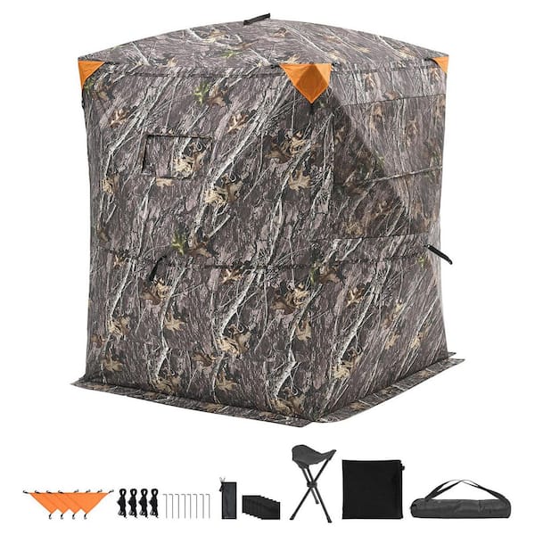 2-3 Person Thermal Hunting Blind with Tri-Leg Chair, Camouflage Tent with Silent Zipper Door, for Turkey and Deer