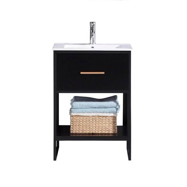 Legion Furniture 24 in. W x 18.5 in. D Vanity in Black with Cermiac Top in White with White Basin
