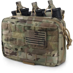 Camo Nylon Tactical Molle Utility Tool Mag Pouch with Triple Stacker Magazine Holder and Patch for M4 and M16