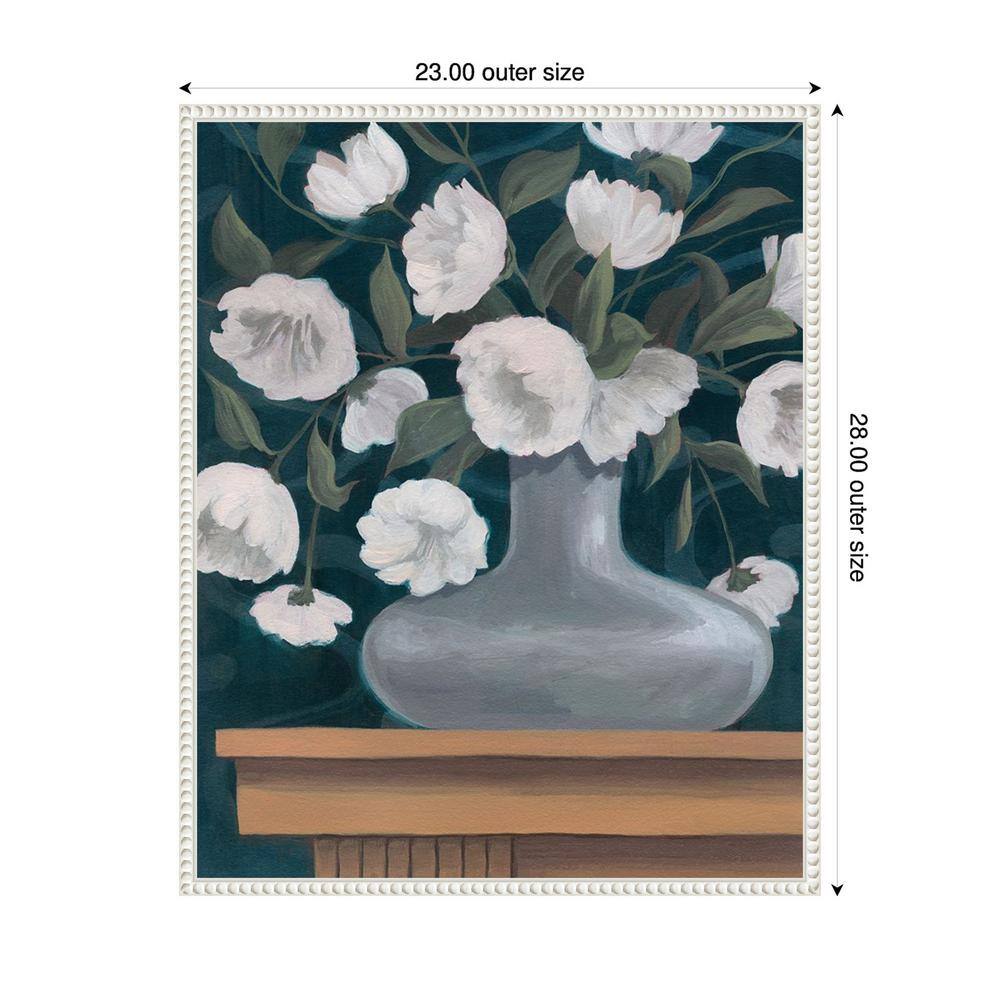 Snowball Posies II White and Green Canvas Print in White Frame