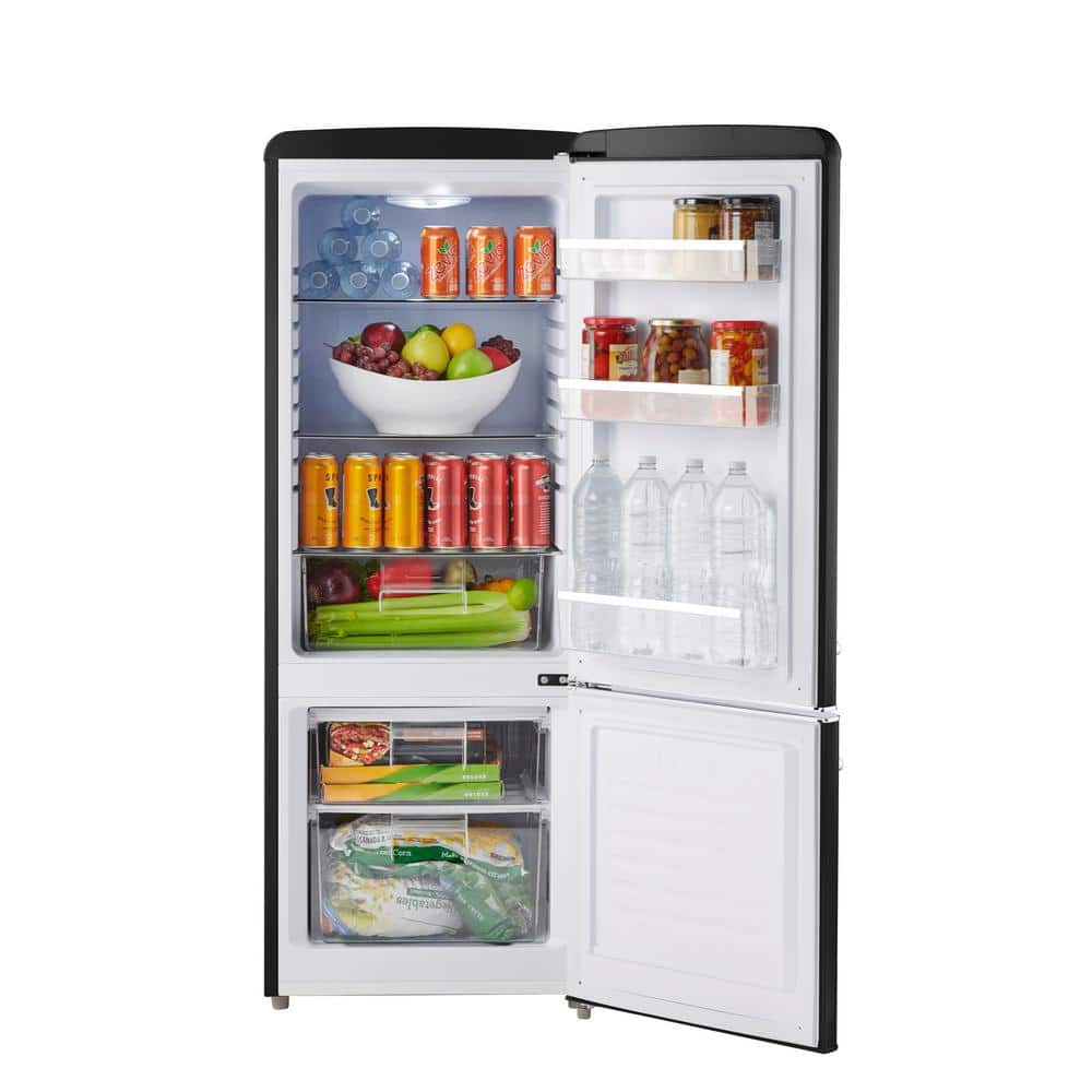 Midnight Black Compact Retro Refrigerator with Bottom Freezer
