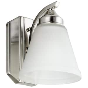 5.5 in. 1-Light Brushed Nickel Vanity Light with Frosted Glass Shade