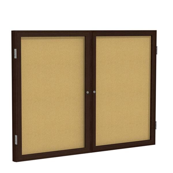 ghent 3 x 5 ft. Cork Enclosed Bulletin Board, 2-Door, Walnut Wood Frame, Natural