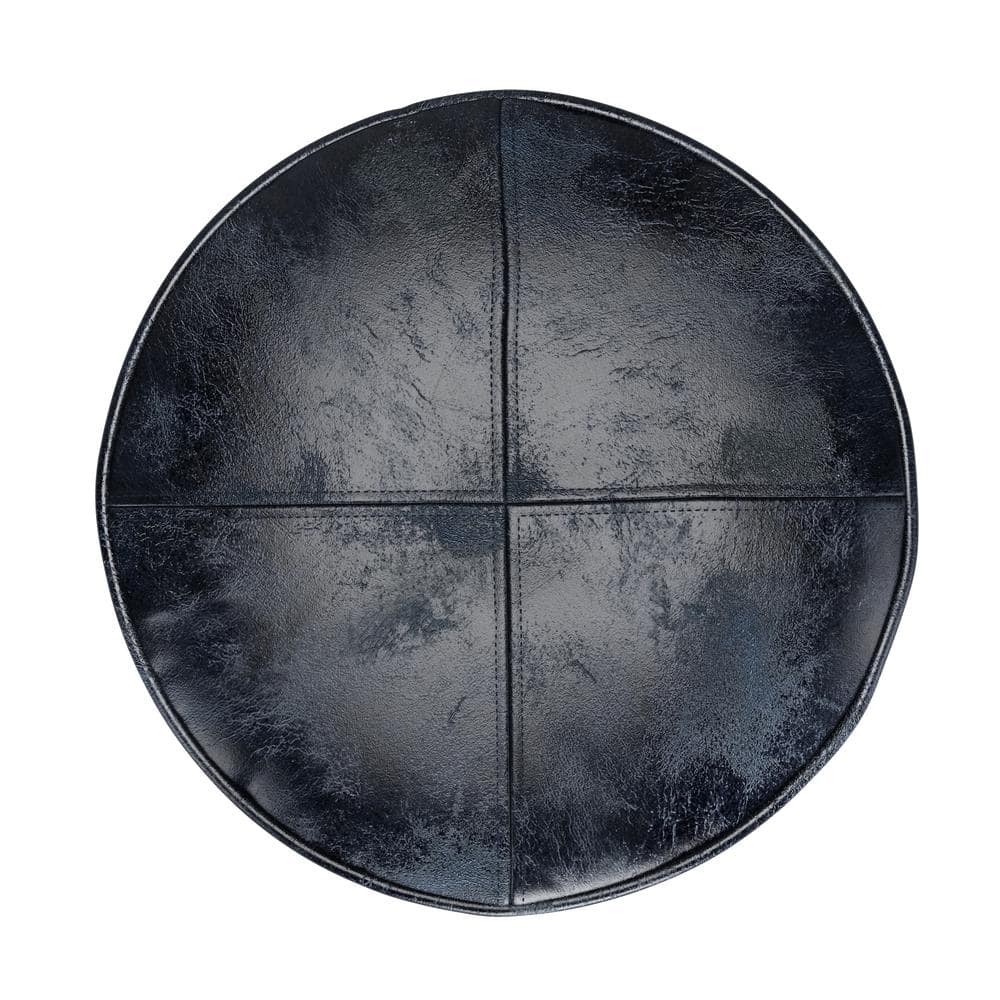 Connor Distressed Navy Blue Genuine Leather Round Pouf