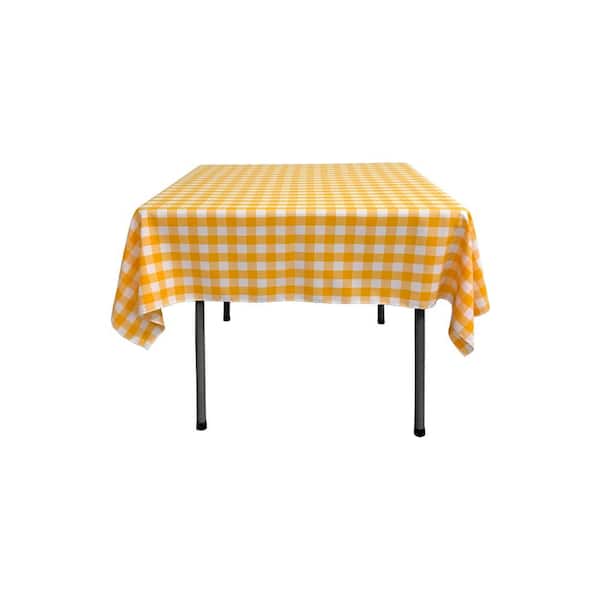 LA Linen 58 in. x 58 in. White and Dark Yellow Polyester Gingham Checkered Square Tablecloth