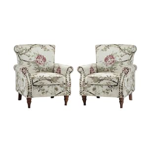 Auria Floral Armchair with Turned Legs (Set of 2)