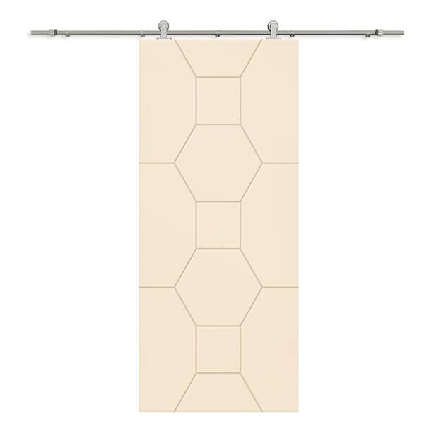 CALHOME 30 in. x 80 in. Beige Painted Composite MDF Paneled Interior Sliding Barn Door with Hardware Kit