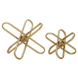 Gold Metal Geometric Sculpture with Paper Clip Accents (Set of 2)