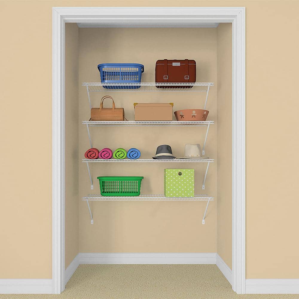 Essential 4 ft White Steel Ventilated Shelf Kit with Hardware