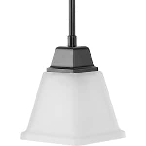 Clifton Heights Collection 7.25 in. 1-Light Matte Black Pendant Light with Etched Glass Shade New Traditional