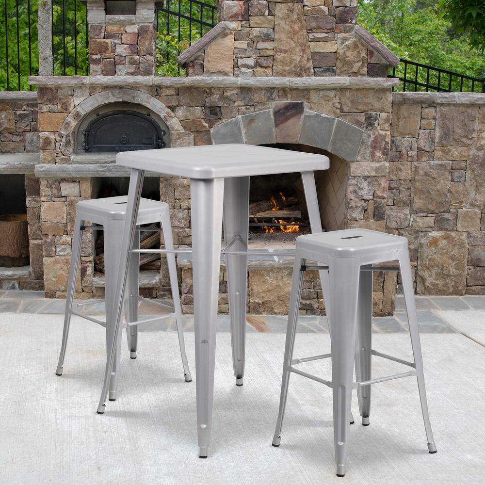 Silver 30" High Backless Metal Stackable Barstool
