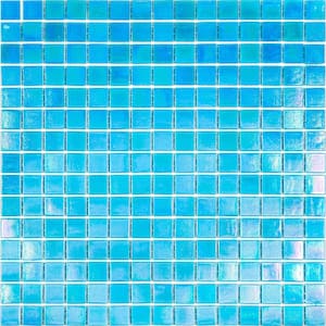 Nacreous 12 in. x 12 in. Glossy Cyan Blue Glass Mosaic Wall and Floor Tile (20 sq. ft./case) (20-pack)