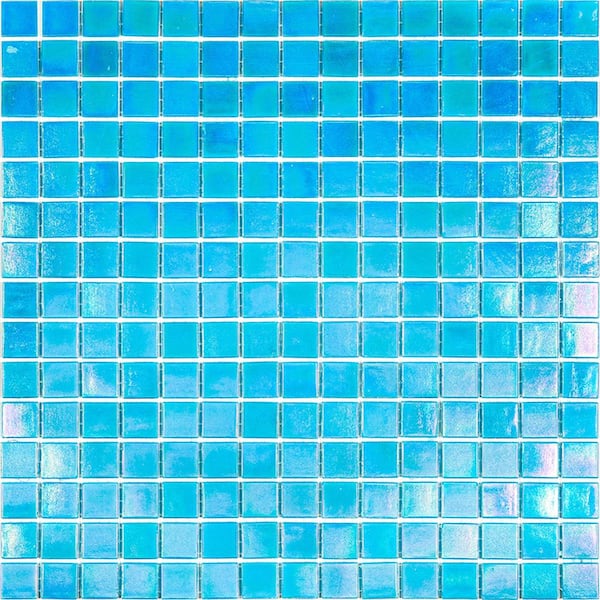 Apollo Tile Nacreous 12 in. x 12 in. Glossy Cyan Blue Glass Mosaic Wall and Floor Tile (20 sq. ft./case) (20-pack)