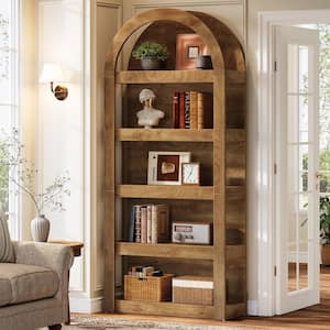 BYBLIGHT Eulas 70.87 in. Tall Brown Wood 5-Shelf Etagere Bookcase