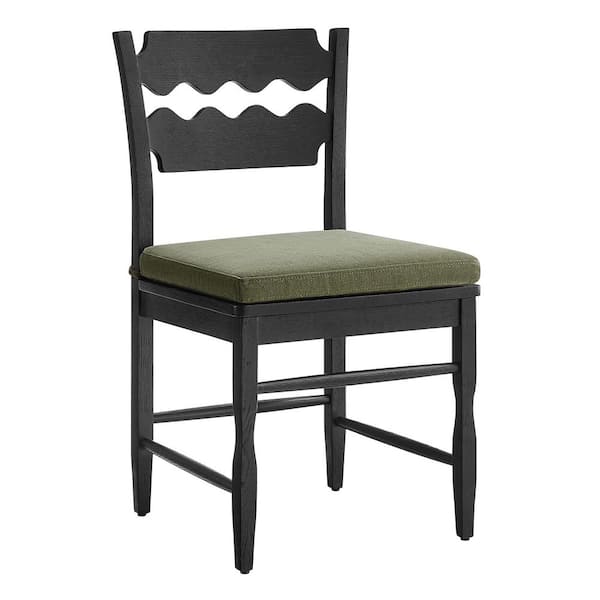 Jax Vintage Inspired Oak Wood Dining Chair With Wavy Razor Back in Black Sage