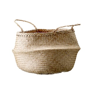 Large Beige Collapsible Seagrass Basket with Handles