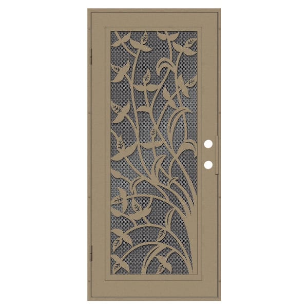 Unique Home Designs Yale 36 in. x 80 in. Right Hand/Outswing Desert Sand Aluminum Security Door with Black Perforated Metal Screen