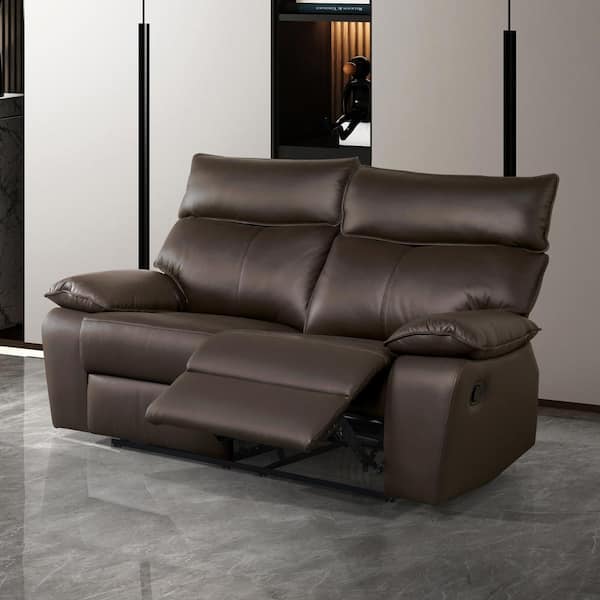 Furniture of America Fairmont 64 in. Brown Leather 2-Seater Power Loveseat with Pillow Top Arms