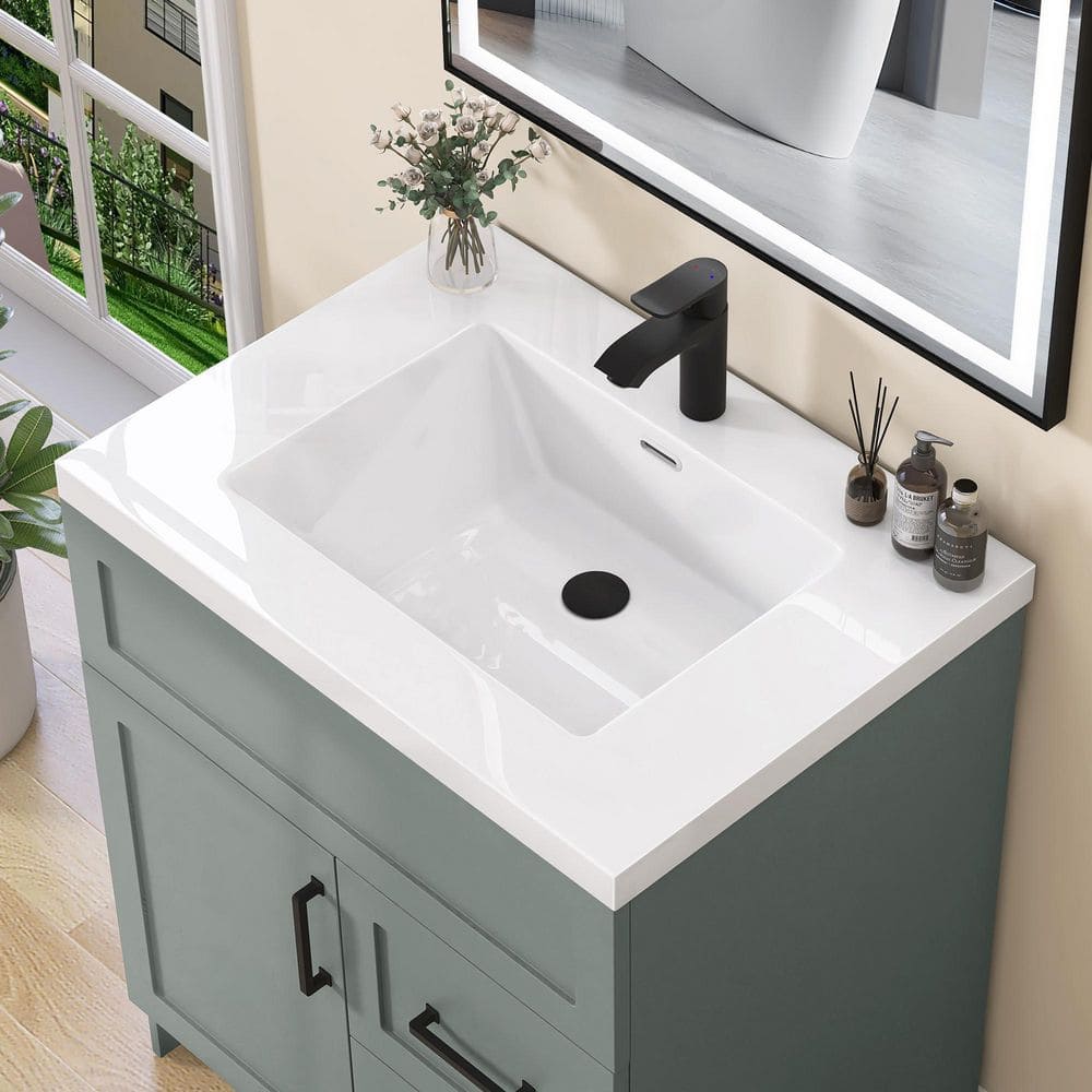 30 in. W x 22 in. D Solid Surface White Rectangular Single Sink Bathroom Vanity Top for 30 in. Bathroom Cabinet price history on PriceWatchPro