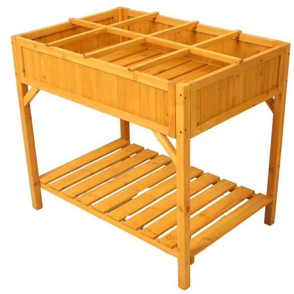 Unbranded Brown 36 in. x 24 in. x 31 in. Wood Raised Garden Bed Elevated Planter Box with Protective Liner for Vegetables Flowers