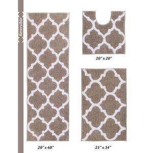 Marrakesh Collection 3-Piece Beige 100% Polyester 20 in. x 20 in., 21 in. x 34 in., 20 in. x 60 in. Bath Rug Set