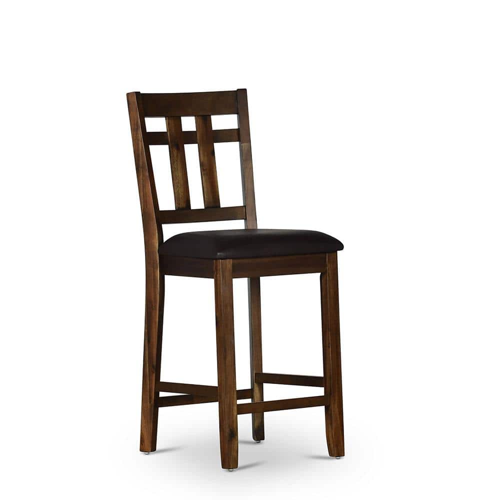 Saranac Rustic Brown Wood and Faux Leather Counter Chair