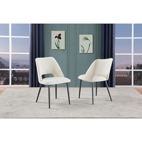 Best Quality Furniture Steph Beige Polar Fleece With Grey Paint Iron Legs Side Chair (Set Of 2)