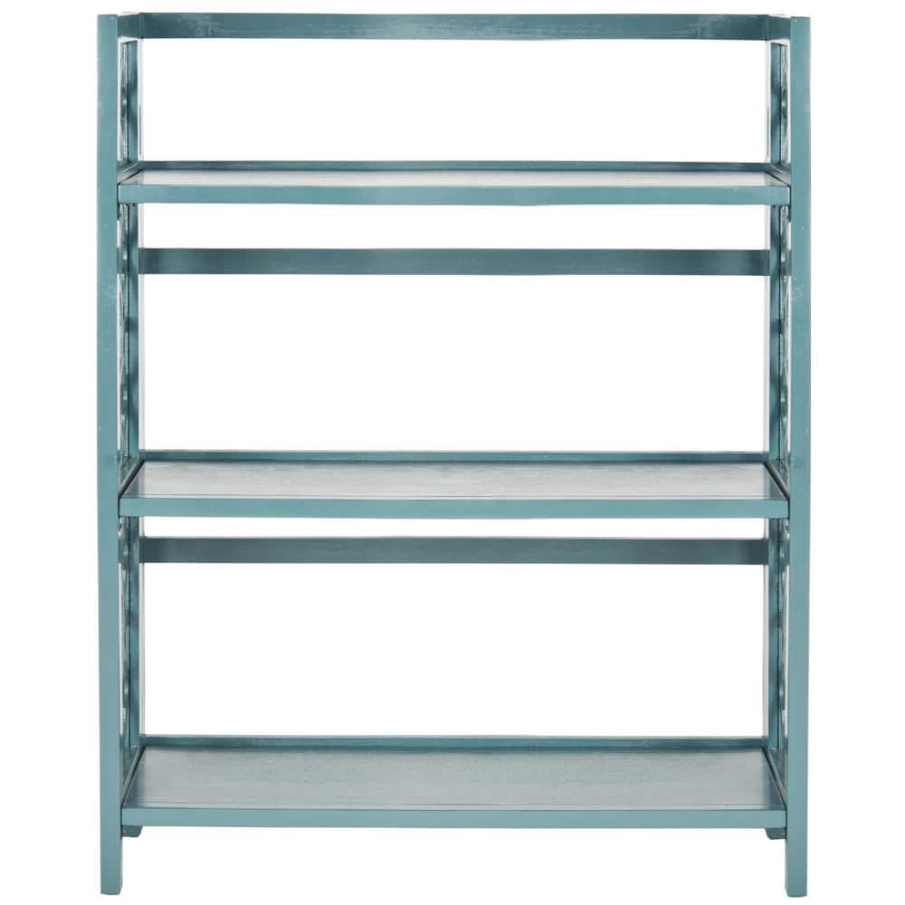 SAFAVIEH 42.5 in. Teal Wood 3-shelf Etagere Bookcase AMH6565D