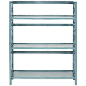 42.5 in. Teal Wood 3-shelf Etagere Bookcase