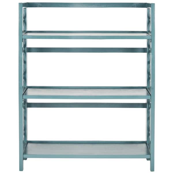 SAFAVIEH 42.5 in. Teal Wood 3-shelf Etagere Bookcase