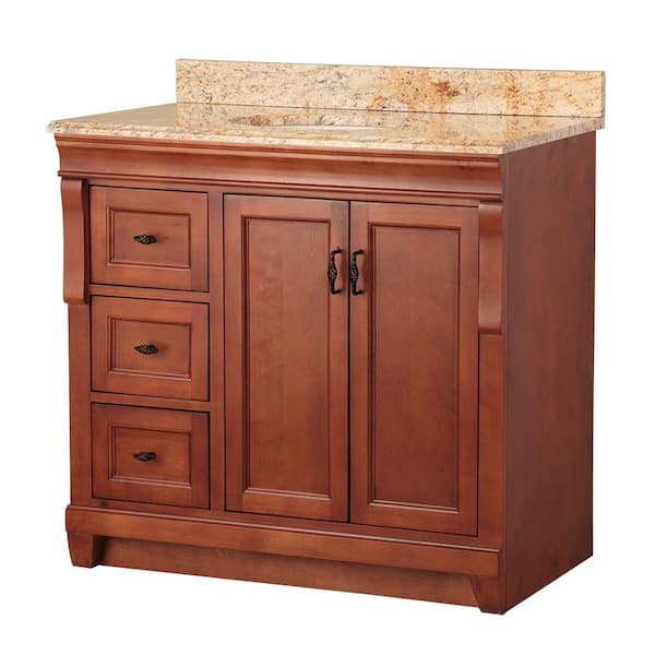 Home Decorators Collection Naples 37 in. W x 22 in. D Bath Vanity in Warm Cinnamon with Left Drawers with Stone Effects Vanity Top in Tuscan Sun