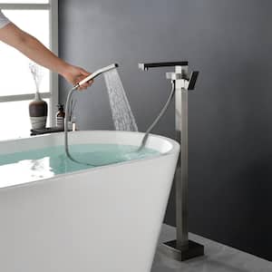 Freestanding Single Handle Bathroom Tub Faucet in Brushed Nickel