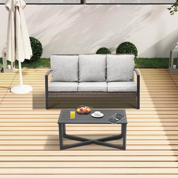 SUNVIVI 2-Piece Wicker Outdoor Conversation Set with Gray Cushions