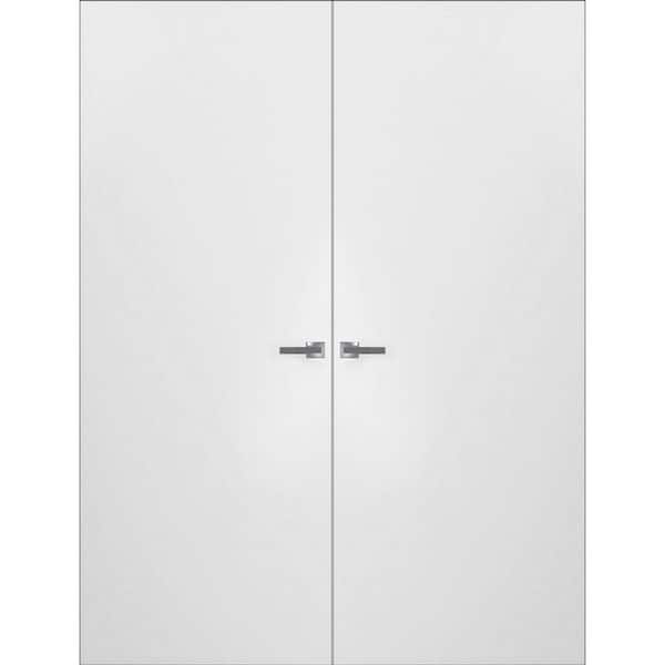 Sartodoors 72 in. x 80 in. Unassembled Right-Hand Solid Core White Wood Flush Mount Primed Double Hidden Frameless Door with Hinge